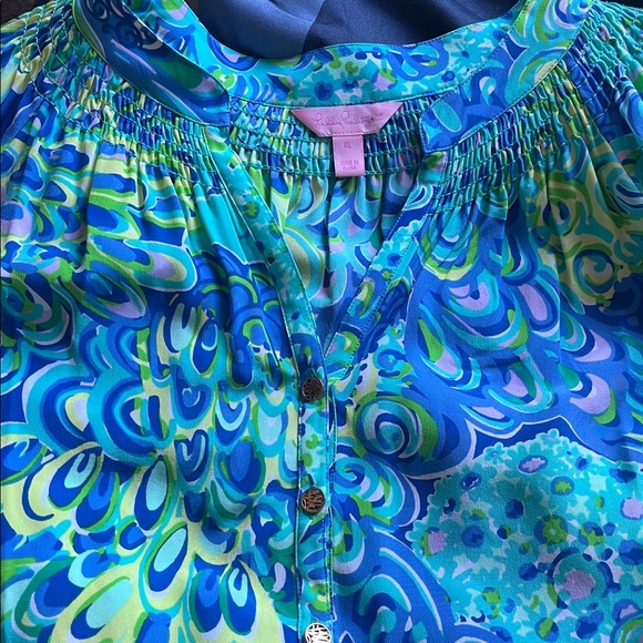 Lilly Pulitzer Women’s Blue and Green Patterned Blouse Size XL - Picture 4 of 5